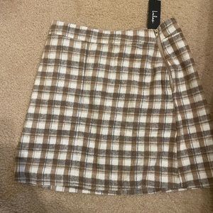 Lulus plaid cream mini skirt